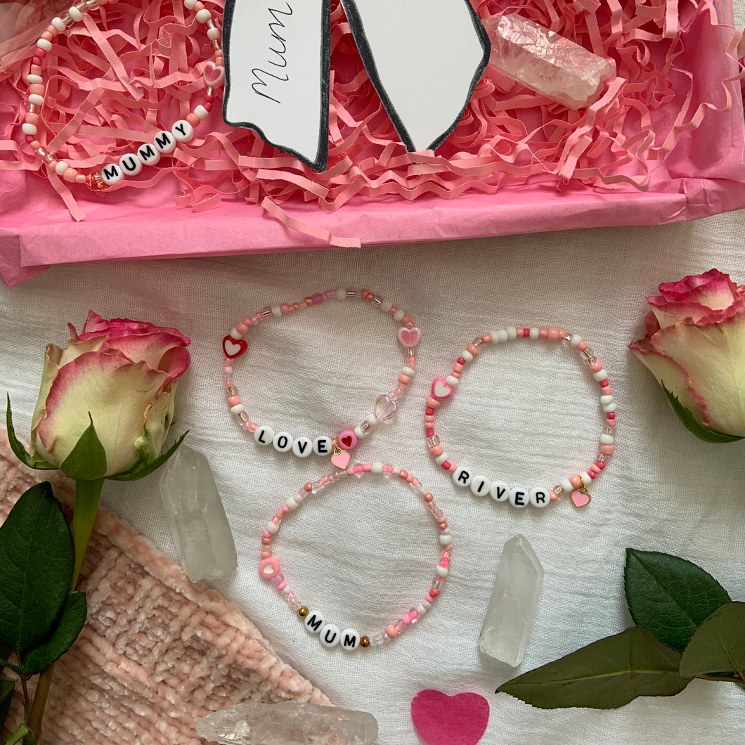 Pink Heart Charm & Letter Bracelet (Set of 2)